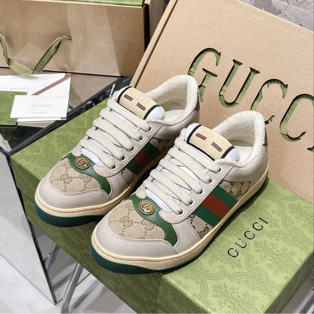 Gucci Beige and Green Sneakers